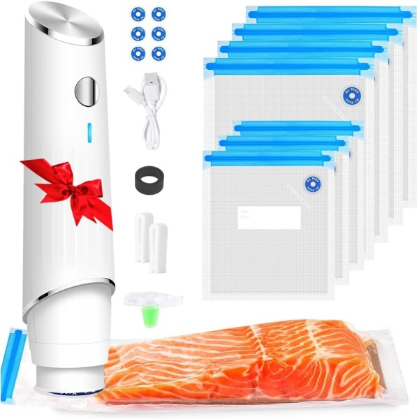 Sous Vide Bags|13PCS Electric Vacuum Sealer Kit for Anova,Joule Cookers|Handheld Vacuum Sealer with Auto Pause Function,7Pcs Reusable Vacuum Seal Food Sealer Bags,2 Sealing Clips,1 Vacuum Wine Stoppers|Fast and Powerful Vacuum