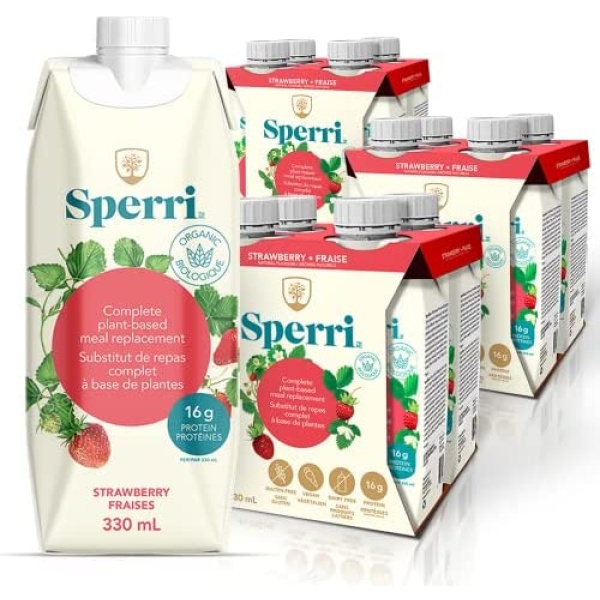 Sperri Complete Plant-Based Meal Replacement Drink - 16g of Protein Drink, Ready to Drink Advanced Nutritional Vegan Drink - Gluten Free, Dairy Free - Strawberry | 330 mL / 4.6 fl. oz. Bottle (Pack of 12)