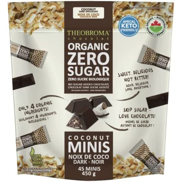 THEOBROMA chocolat Organic Zero Sugar Dark Chocolate Coconut Minis, A Sweet & Delicious Snack - 450g