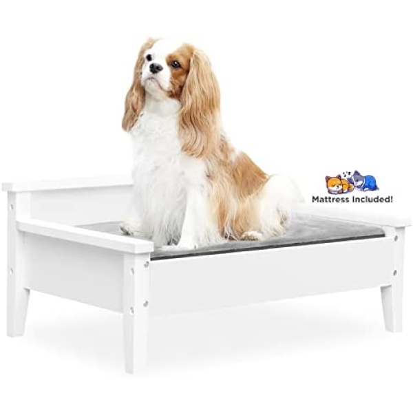 TailZzz Winston Wooden Dog Bed with Mattress | Small to Medium Elevated Pet Bed | Greenguard Gold Certified | Dog Beds & Furniture , White