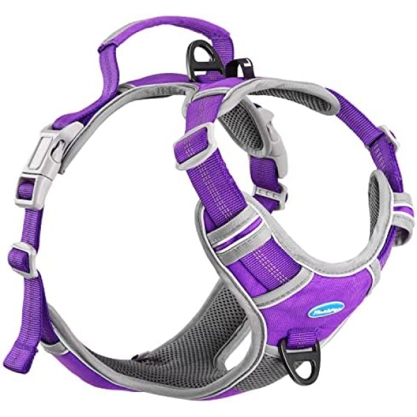 ThinkPet No Pull Harness Breathable Sport Harness with Handle-Dog Harnesses Reflective Adjustable for Medium Large Dogs,Back/Front Clip for Easy Control S Light Purple