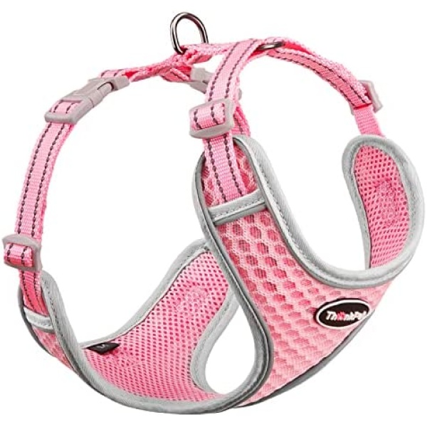 ThinkPet Reflective Breathable Soft Air Mesh No Pull Puppy Choke Free Over Head Vest Harness for Puppy Small Medium Dogs and Cats Pink Small