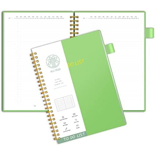 To Do List Notebook, To Do List Planner, To Do List Notepad Spiral Planner, ALLTREE Daily Task Tracker with Wide lined Notebooks, Work Planner with Pocket, Pen Loop, 160 Pages, Green (5.5"x8.5")