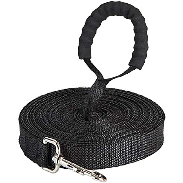 Training Leads for Dogs - Nylon Long Training Dog Leash Long Dog Recall Lead,Long Line for Dog Tracking Training,Long Lead Leash for Pet Recall Obedience with Comfortable Padded Handle (Black, 5m/16ft)