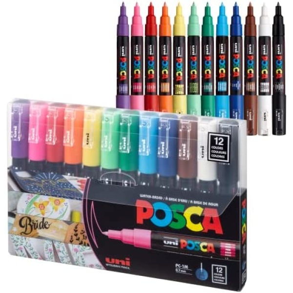 Uni-posca Paint Marker Pen - Extra Fine Point - Set of 12 (PC-1M12C)