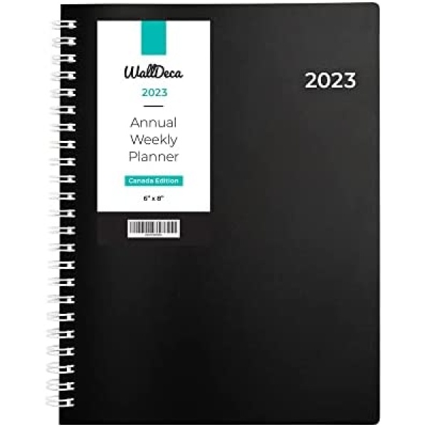 WallDeca Annual Weekly Planner, Weekly & Monthly Planner, Jan 2023 - Dec 2023 | Flexible Cover, Notes Pages, Twin-Wire Binding (2023 (15x20cm))