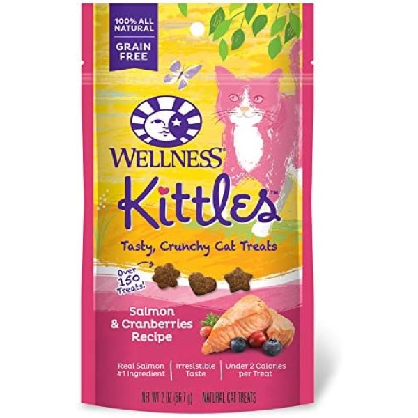 Wellness Kittles Grain-Free Salmon & Cranberries Recipe Crunchy Cat Treats, 2 Ounce Bag