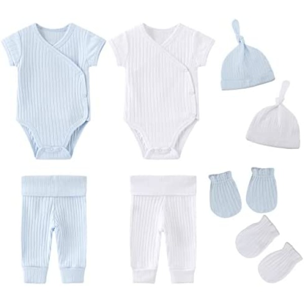 ZAV Solid infant Outfit Pants Gifts 8 Piece Layette Set for Baby Essentails