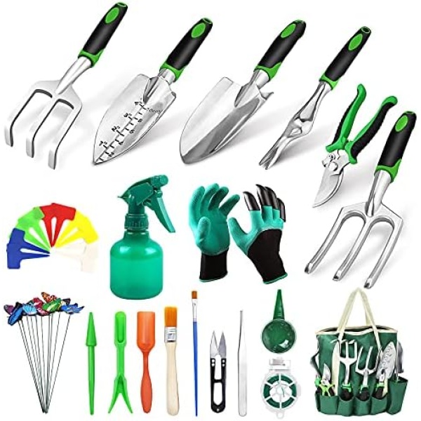 38 PCS Garden Hand Tools Set with Storage Bag, Stainless Steel Shovels, Pruner, Rake, Trowel and Mini Garden Transplanting Tools