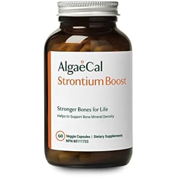 AlgaeCal - Strontium Boost for Bone Density Increase, Natural Trace Mineral Supplement for Bone Health, Clinically Supported Strontium Supplement to Boost your Bone Strength, Dairy & Gluten-Free - Non-GMO 60 Veggie Capsules