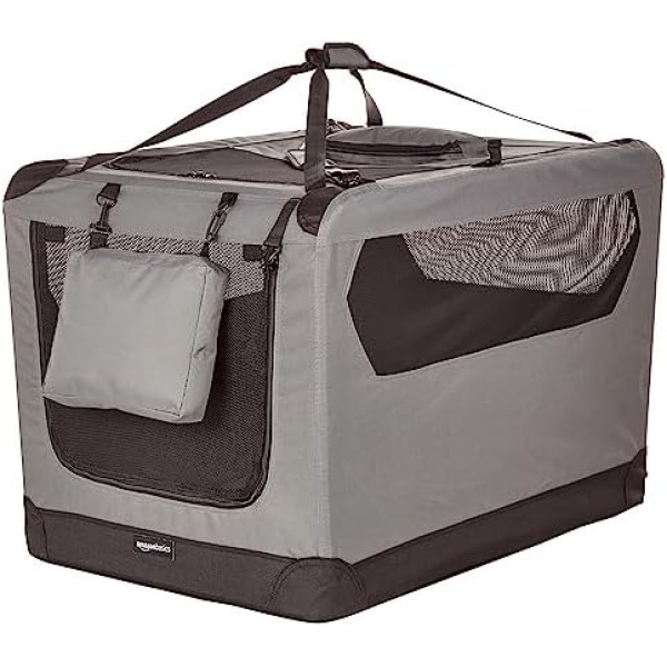 Amazon Basics Premium Folding Portable Soft Pet Dog Crate Carrier Kennel - 36 x 24 x 24 Inches, Grey