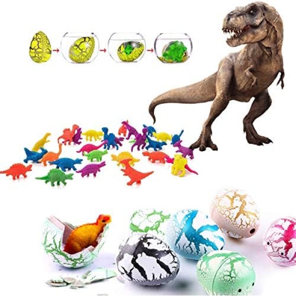 Ashmirn Easter Dinosaur Eggs (12 Eggs), Hatched Dinosaur Eggs Grow in Water Cracks of Hunting Game Easter Basket Stuffing Birthday for Toddler Kids 4-10 Year Boys Girls (White)