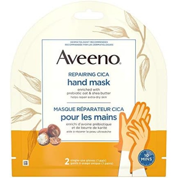 Aveeno Repairing CICA Hand Mask - Shea Butter, Prebiotic Oat - Dry Skin - Fragrance Free, 2 count, 40 grams each