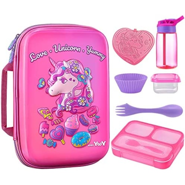 BDBKYWY Unicorn Lunch Box kids Insulated Lunch Bag Reusable Bento Box for Kids with Ice Pack Water Bottle Silicon Cap Spoon Salad Container Back to School Supplies Meal Tote Kit for Girls Age 6-12