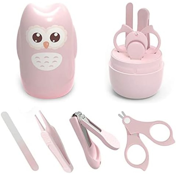 Baby Nail Kit, Baby Nail Clipper, Tweezers, Nail File, Scissors, 4-in-1 Baby Nail Care Set with Mini Cute Owl Shape Case, Safe Baby Manicure Kit and Pedicure kit for Newborn, Infant, Toddler, Kids