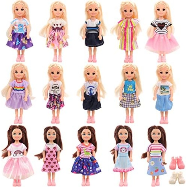 Barwa 12 Pcs 5.3 Inch Doll Clothes Accessories 10 Cute Dresses with 2 Shoes for Chelsea Doll