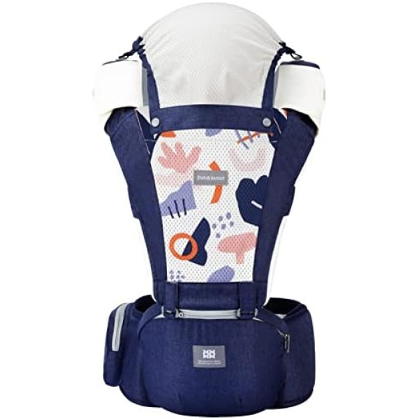 Bebamour Mesh Baby Carrier Front and Back Carry Baby to Toddler Baby Hip Carrier with 3 Pieces Teething Pads (C Blue)