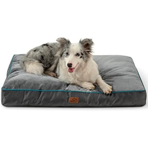 Bedsure Large Dog Bed - Removable Washable Cover and Waterproof Liner - Plush Fleece Top with Nonskid Oxford Bottom Dog Pillows, Ideal for Dog Crate or Pet Kennel, Grey (L(36x27x4))