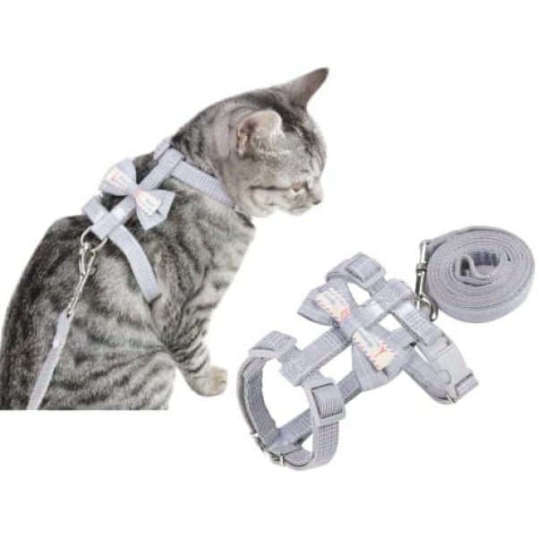 Benolls Cat Harness and Leash Set, Adjustable Anti-Escape H-Shaped Harness, Light and Soft Walking Travel Pet Safety Harness, Suitable for Pet Cats Outdoor Walking,Blue,L