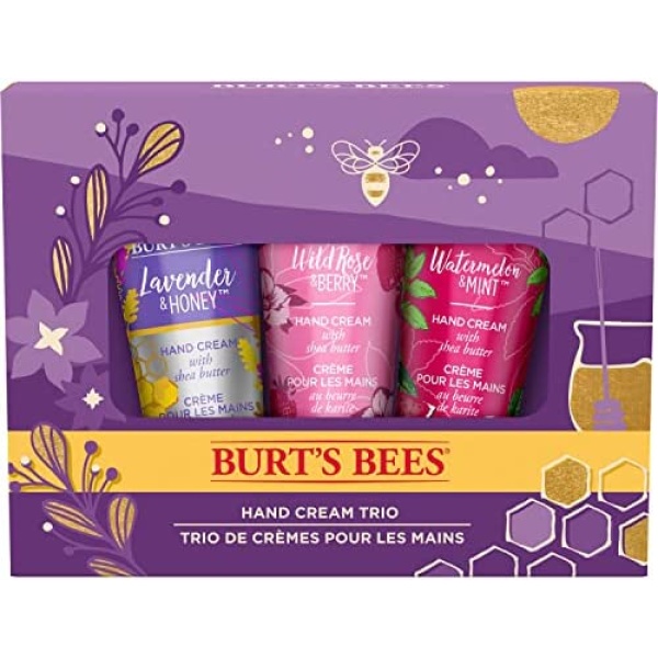 Burt's Bees Hand Cream Trio, Shea Butter Hand Creams, Lavender and Honey, Wild Rose and Berry, and Watermelon and Mint