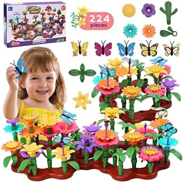 CHIGUANG Flower Building Toys,2-7 Year Old Toddlers Kids(224 PCS) - Prefect Toys Gifts, Garden Toys Art Flower Arrangement Gift, Girls Boys Early Educational Learning STEM Toys Stacking Game