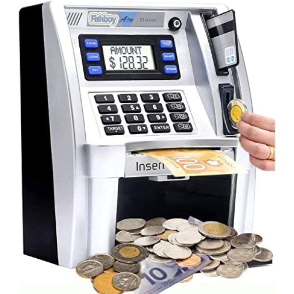 Canadian Dollars ATM Savings Piggy Money Bank Machine with Coins Identification for Kids,Electronic Digital Coin Bank Box with Code Password Lock