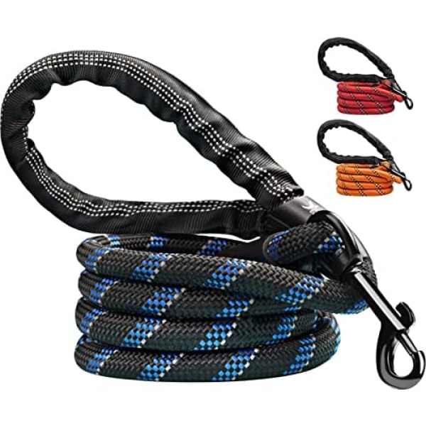 Candure Dog Lead with Soft Padded and Anti Slip Comfortable Rope Handle, 5 FT Strong Dog Leads, Highly Reflective Dog Leash for Puppy, Medium and Large Dogs (Black)