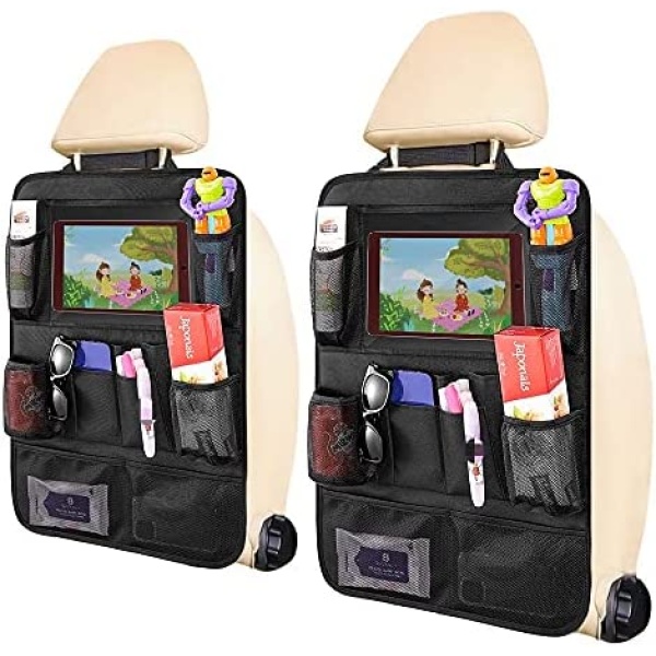 Car BackSeat Organizer,2 Pack for Kids Car Organizer Kick Mats with 10" Touch Screen Tablet Holder 11 Storage Pockets Car Back Seat Protectors Backseat Child Kick Guard Seat Saver