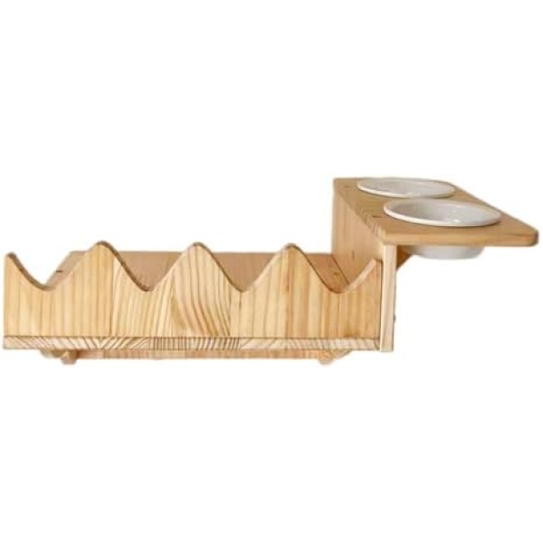 Cat Bowl Wall-Mounted Cat Shelf Handcrafted Wooden Cat Step Bed House with Two Bowls - Deluxe Cat Playplace - Solid Wood