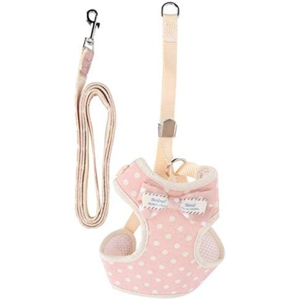 Cat Harness Leash Set, Breathable Cat Vest Harness with Leash Adjustable Cat Chest Strap Harness Cat Harness with Pulling Traction Leash Rope for Cat Dog Walking(Pink Dots S)