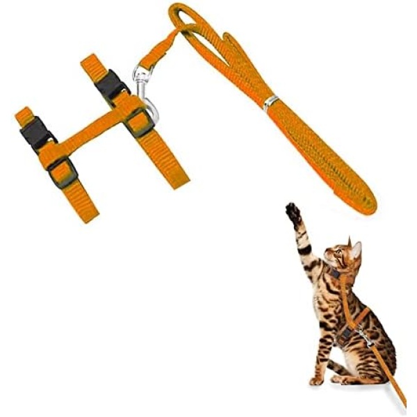 Cat Harness and Leash Set for Walking, Cat Leash Escape Proof, Escape Proof Adjustable Soft Vest Harness Set, for Pet Cats Kitten Walking Outdoor, Universal Size, Orange