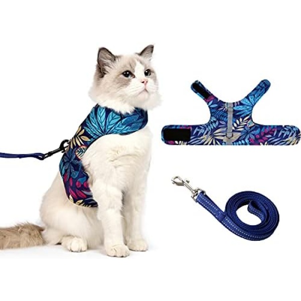 Cat Harness and Leash for Walking Escape Proof Air Mesh Fabric Outdoor Walking Vest with Reflective Strips for Cute Cats and Small Dogs (XL, Blue)