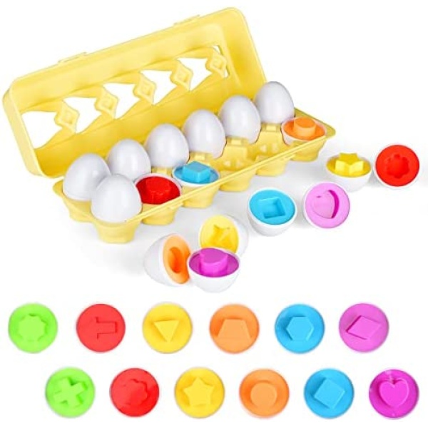 Cecliy Egg Matching Toddler Toy, Montessori Educational Color & Shape Recognition Skills Toy, STEM Early Educational Preschool Gift for 3+ Boys&Girls