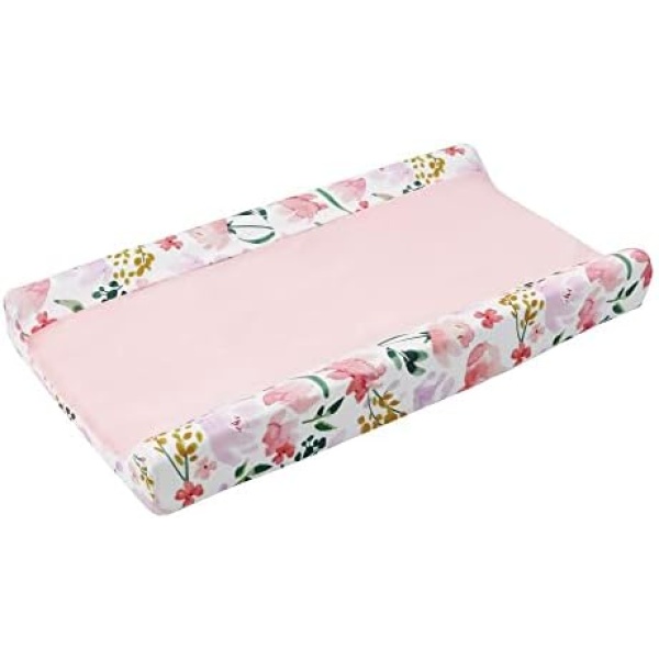 Changing Pad Cover, Spliced Changing Pad Cover, Coral Velvet Center, Floral Side Print, Diaper Changing Pad Cover