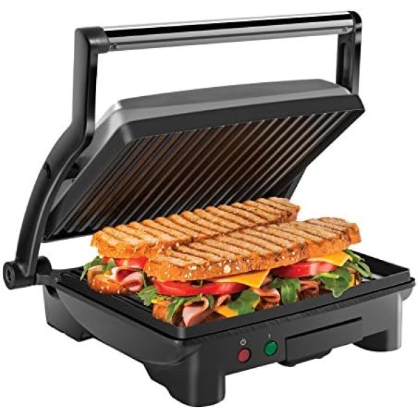 Chefman Panini Press Grill and Gourmet Sandwich Maker, Non-Stick Coated Plates, Opens 180 Degrees to Fit Any Type or Size of Food, Stainless Steel Surface and Removable Drip Tray - 4 Slice