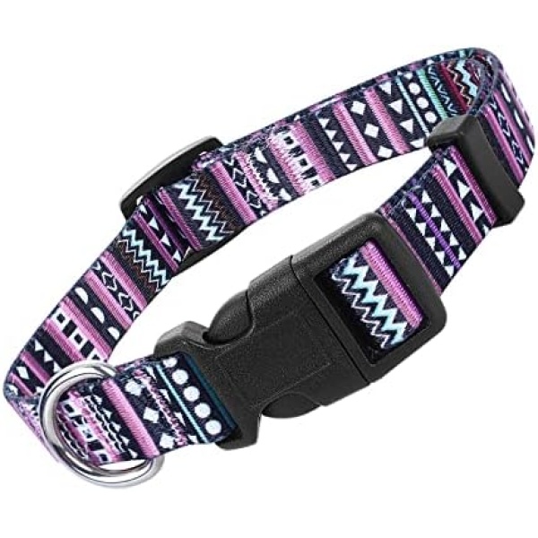 Cobee Nylon Dog Collar, Adjustable Puppy Collars with Patterns Bohemian Style Soft Comfortable Cat Collar Pet Collars for Small Medium Dogs(Purple M)