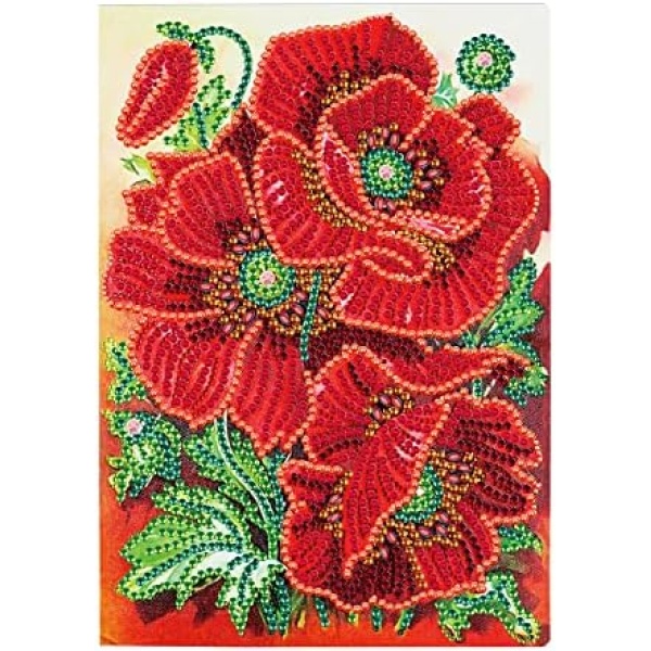 DIY 5D Notebook with Diamond Painting Art Red Poppy Flower Cover Crystal Cross Stitch Special Shaped Diamond Kits Writing Sketchbook Journal Dairy Book 8.27x5.71inch