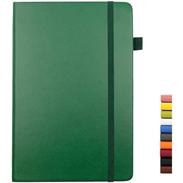 Deziliao Lined Journal Notebooks with Pen Loop, Hardcover Notebook Journal for Work, 100Gsm Premium Thick Paper with Inner Pocket, Medium 5.7"x8.4", （Dark-Green, Ruled）