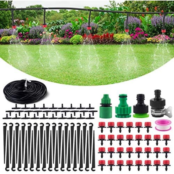 Drip Irrigation Kit, 82ft Garden Drip Irrigation System, MSDADA 92PCS Watering Systems Plants Kit with 1/4” Blank Distribution Tubing Hose Accessories for Garden Flower Bed, Patio, Lawn, Greenhouse