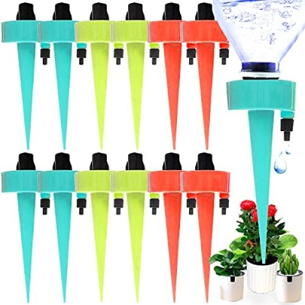 ENIVING 12PCS Automatic Watering Device, Plant Self Watering Spikes with Slow Release Control Valve Switch Plant System Adjustable Water Volume Drip System for Vegetable Gardens, Lawn，Flower Beds