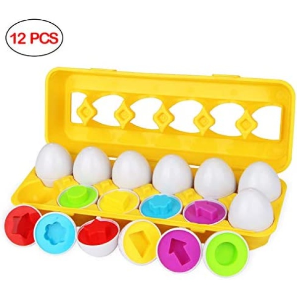 Easter Eggs Easter Toys Gifts for Kids, 12 Pack Toddler Egg Toys Montessori Toys for 1 2 3 Years Old, Color and Shape Matching Eggs Educational Eggs Learning Eggs for Baby Boys Girls