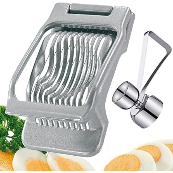 Egg Slicer, Egg Cutter for Hard Boiled Eggs, Stainless Steel Wire Egg Slicer Heavy Duty Aluminium Slicer for Egg Strawberry Soft Fruit, Dishwasher Safe & Easy to Clean