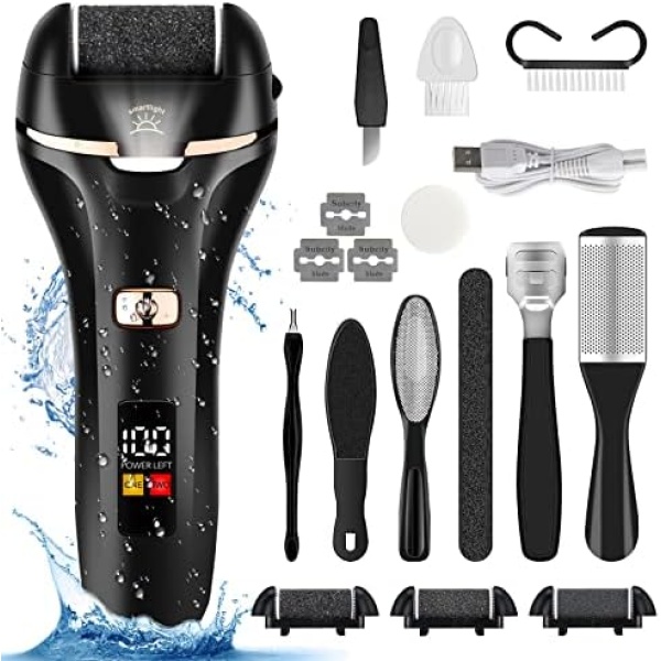 Electric Callus Remover for Feet, Etship Professional Rechargeable Pedicure Callus Remover with 3 Grinding Heads, Foot Files Pedicure Kit Foot Care Tool for Cracked Heels and Dead Skin - Black