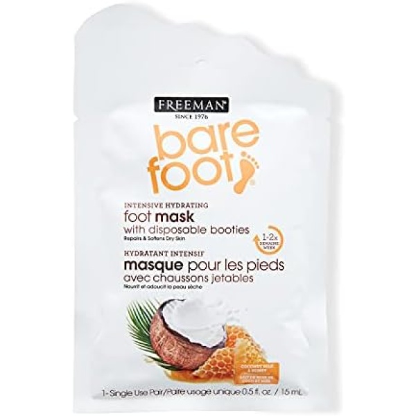 Freeman Bare Foot Coconut Milk & Honey Foot Mask, Disposable Booties, Hydrating and Moisturizing, 1 Single Use Pair, 0.5 fl oz/15 mL