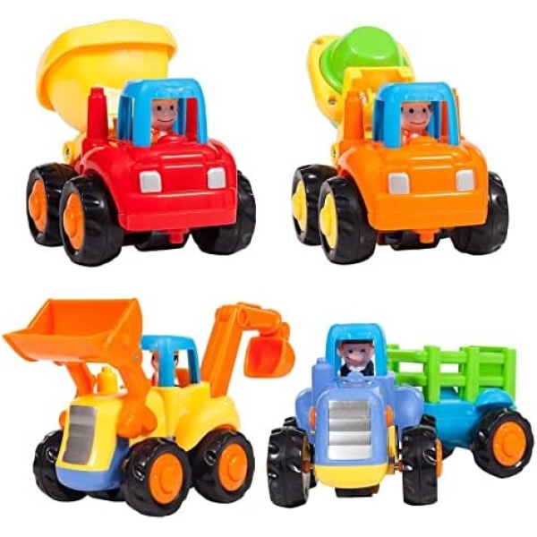 Friction Powered Cars - Push and Go Toys Car Construction Vehicles Toys for Age 18 Month 2 3 4 5 Year Old Girls Boys Age Toddler Gift Set of 4 Tractor, Cement Mixer, Bulldozer & Dump Truck by CifToys