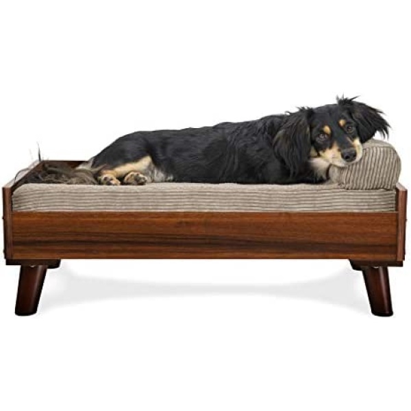 Furhaven Medium Mid-Century Modern Style Elevated Dog Bed Frame - Walnut, Medium