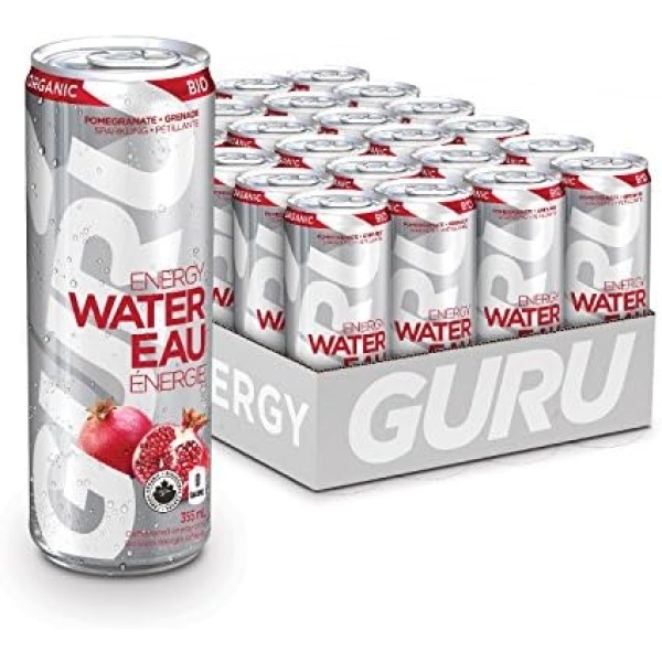 GURU Organic Sparkling Energy Water, Pomegranate, Sugar Free, Zero Calorie, 355 ml, (Pack of 24)