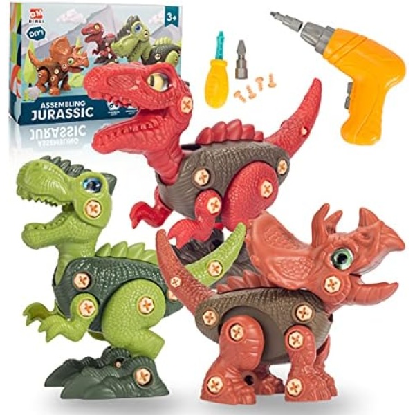 Gifts for 3-5-7+Years Old Boys Girls, 3 Pcs Take Apart Dinosaur Toys for Kids, VNVDFLM Construction Toys for Toddlers, for Learning Resources Dinosaurs Building Kits (S-r3, Brown, red, Green)