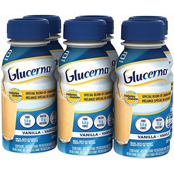 Glucerna Nutritional Drink, Meal Replacement Shake, Complete, Balanced Nutrition For People With Diabetes, Vanilla, 6 x237 mL