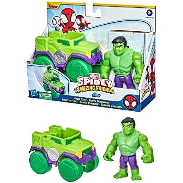 Hasbro Marvel Spidey and His Amazing Friends Hulk Action Figure and Smash Truck Vehicle, Preschool Toy for Kids Ages 3 and Up, F3989